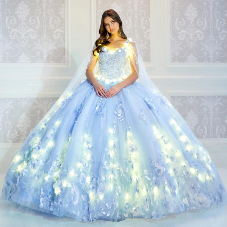 Ball Gown V-Neck Glitter Tulle Three-Dimensional Flowers Quinceanera D