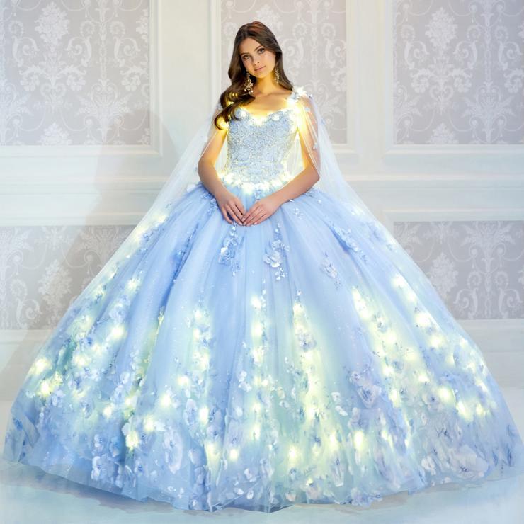 Ball Gown V-Neck Glitter Tulle Three-Dimensional Flowers Quinceanera D