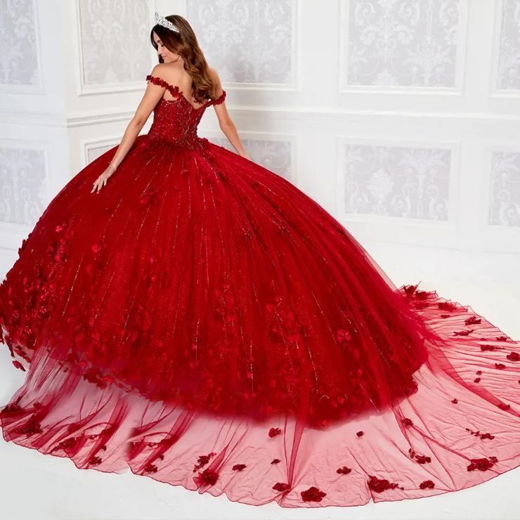 Ball Gown V-Neck Glitter Tulle Three-Dimensional Flowers Quinceanera Dress #PR22021
