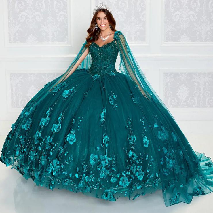 Ball Gown V-Neck Glitter Tulle Three-Dimensional Flowers Quinceanera Dress #PR22021