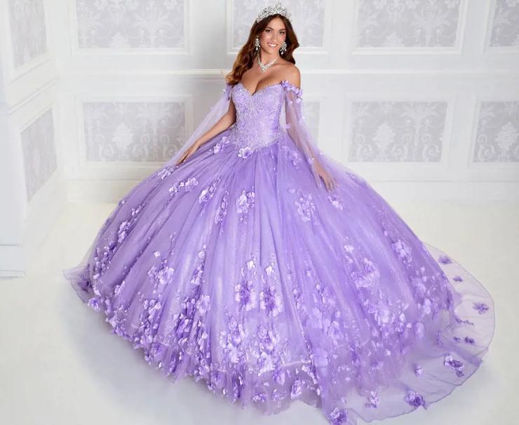 Ball Gown V-Neck Glitter Tulle Three-Dimensional Flowers Quinceanera Dress #PR22021