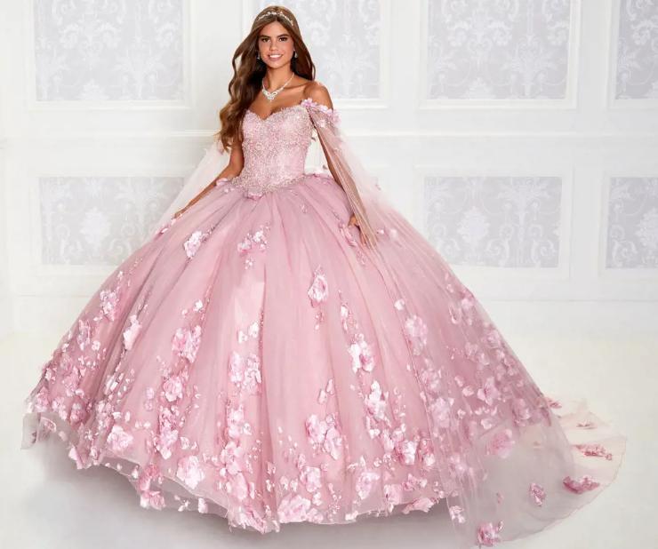 Ball Gown V-Neck Glitter Tulle Three-Dimensional Flowers Quinceanera Dress #PR22021