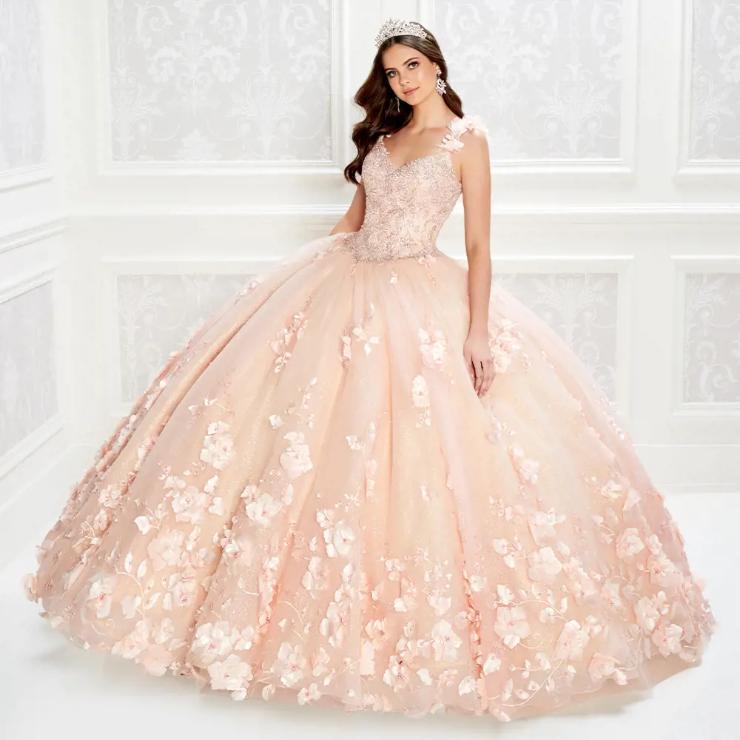 Ball Gown V-Neck Glitter Tulle Three-Dimensional Flowers Quinceanera Dress #PR22021