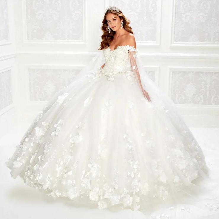 Ball Gown V-Neck Glitter Tulle Three-Dimensional Flowers Quinceanera Dress #PR22021