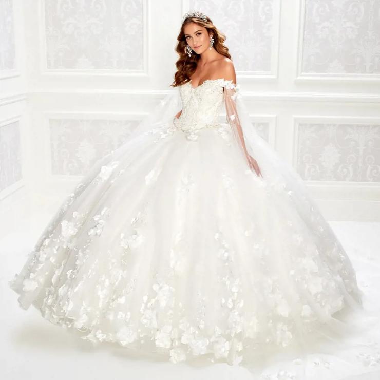 Ball Gown V-Neck Glitter Tulle Three-Dimensional Flowers Quinceanera Dress #PR22021