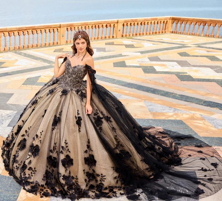 Ball Gown V-Neck Glitter Tulle Three-Dimensional Flowers Quinceanera Dress #PR22021