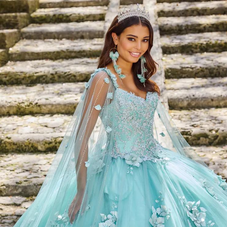 Ball Gown V-Neck Glitter Tulle Three-Dimensional Flowers Quinceanera Dress #PR22021