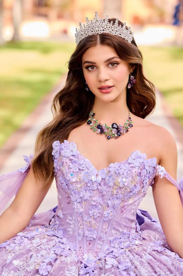 Enchanting Strapless Quinceañera Gown with Floral Accents and Sparkling Detail #PR30135