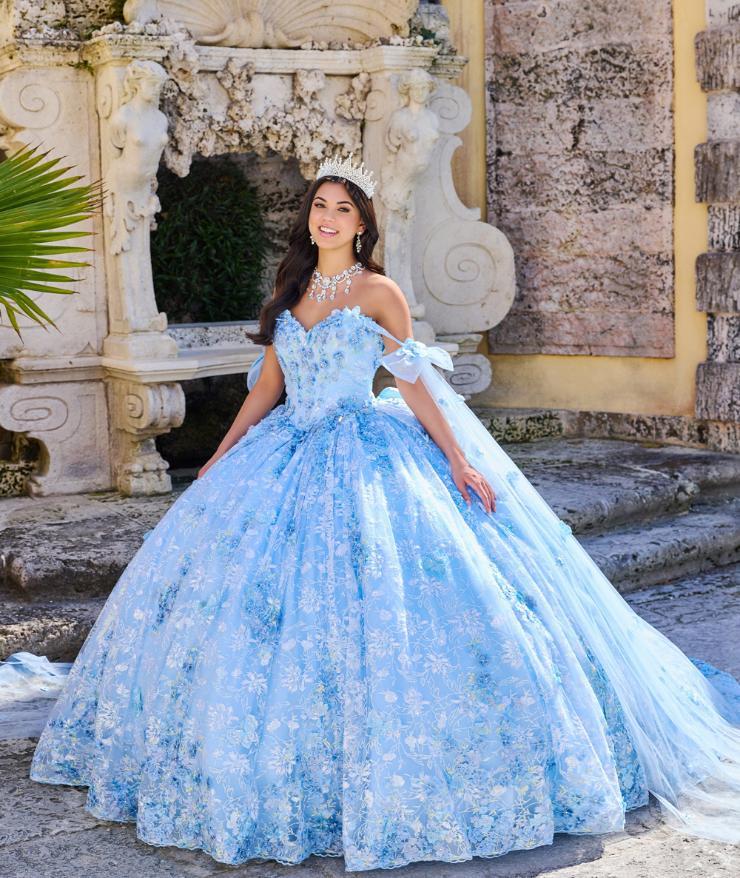 Enchanting Strapless Quinceañera Gown with Floral Accents and Sparkling Detail #PR30135