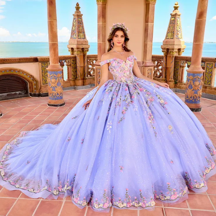 Sparkling Glitter Tulle Lace Appliques Quinceanera Dress With 3d Flowers #PR30155
