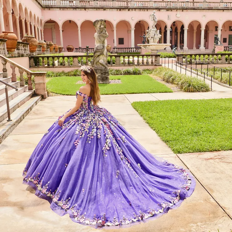 Sparkling Glitter Tulle Lace Appliques Quinceanera Dress With 3d Flowers #PR30155