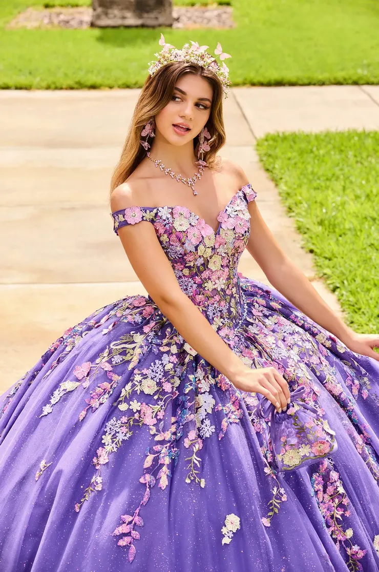 Sparkling Glitter Tulle Lace Appliques Quinceanera Dress With 3d Flowers #PR30155