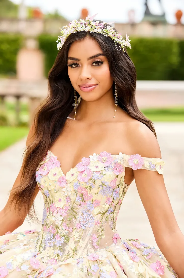 Sparkling Glitter Tulle Lace Appliques Quinceanera Dress With 3d Flowers #PR30155