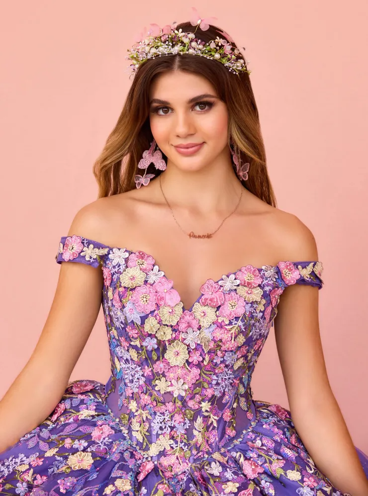 Sparkling Glitter Tulle Lace Appliques Quinceanera Dress With 3d Flowers #PR30155