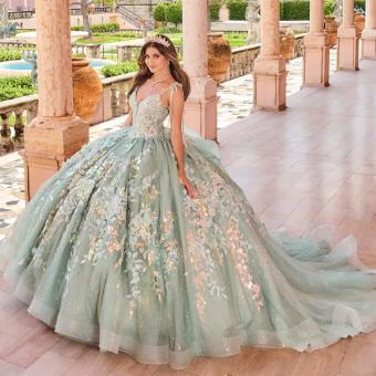 Sparkling Plunging V-Neck Sequins Delicate Lace Applique Quinceanera Dress #PR30157