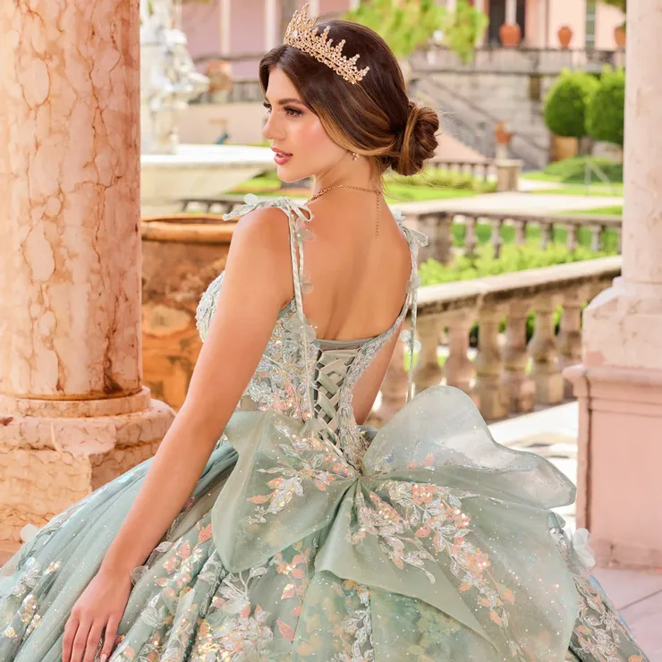 Sparkling Plunging V-Neck Sequins Delicate Lace Applique Quinceanera Dress #PR30157