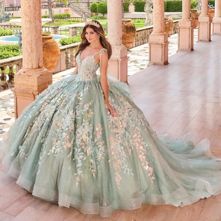 Sparkling Plunging V-Neck Sequins Delicate Lace Applique Quinceanera Dress #PR30157