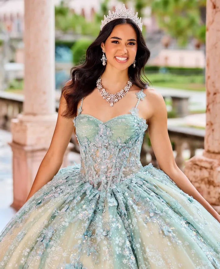Exquisite Sweetheart Floral Appliques Cracked Ice Quinceanera Dress #PR30158