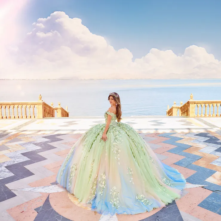 Dreamy Sweetheart Off-the-Shoulder Ombre Glitter Tulle Quinceanera Dress #PR30162