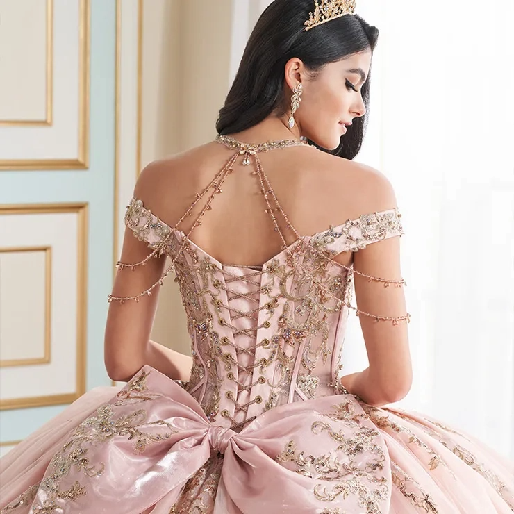 Halter Sweetheart Off-the-Shoulder Glitter Tulle Appliques Quinceanera dress #PR30176