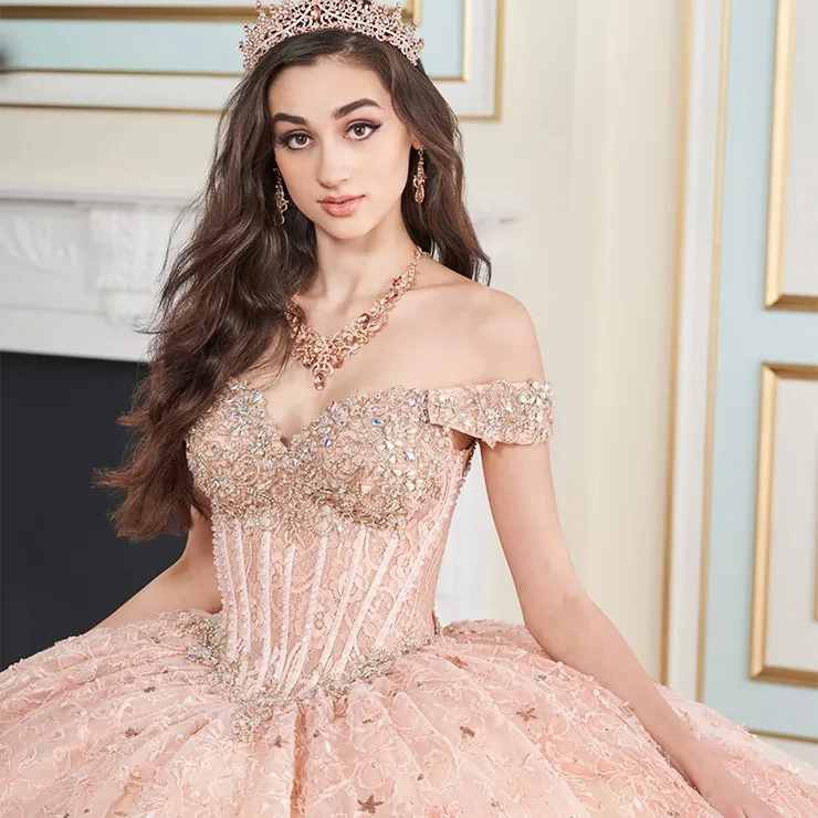 Dazzling Sweetheart Off-The-Shoulder Straps Lace Applique Quinceanera Dress #PR30177