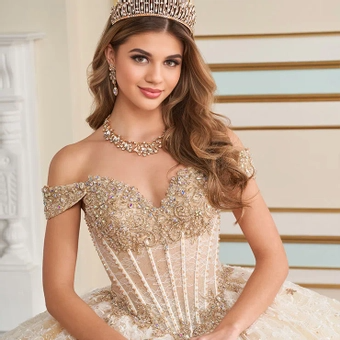 Dazzling Sweetheart Off-The-Shoulder Straps Lace Applique Quinceanera Dress #PR30177