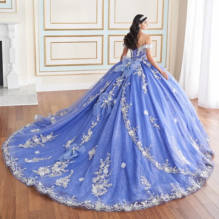 Sweetheart Off-The-Shoulder Applique Beading Glitter Tulle Quinceanera Dress #PR30178