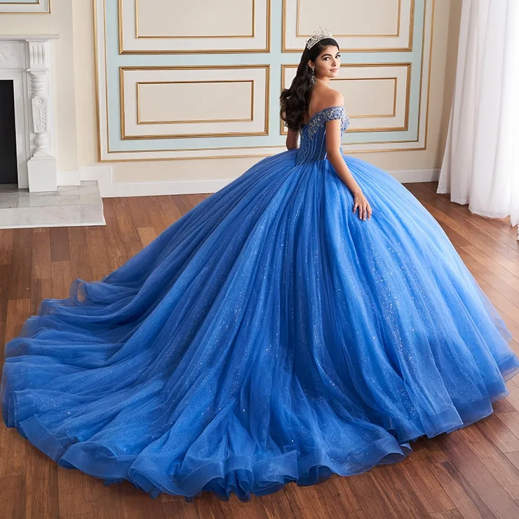 Sweetheart Off-The-Shoulder Glitter Tulle Appliques Quinceanera Dress #PR30180