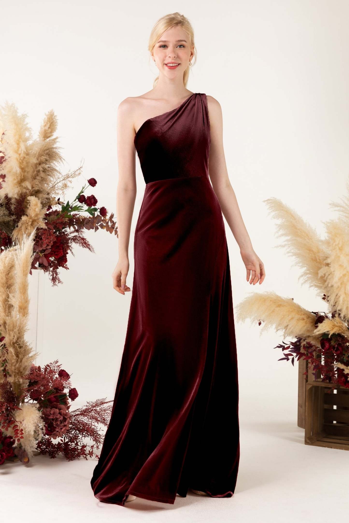 Sheath Sweep-Brush Train Velvet Bridesmaid Dress Formal Dresses CB0537