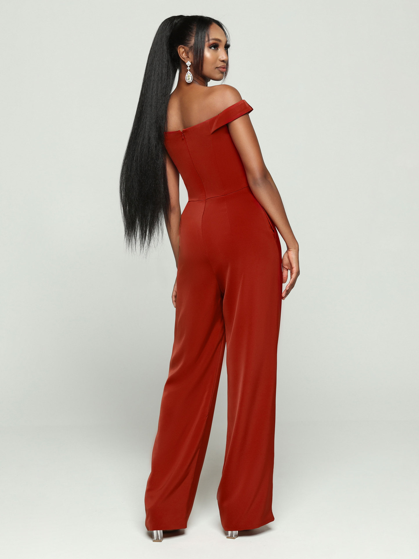 Off The Shoulder Straps Soft Satin Jumpsuit Bridesmaid Dress #60462