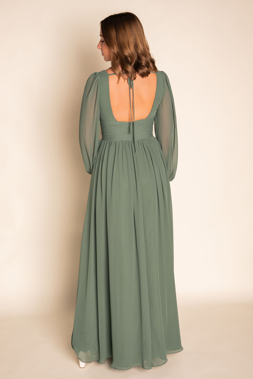 Flowy V-Neck Long Sleeve Chiffon Dress RJBM068