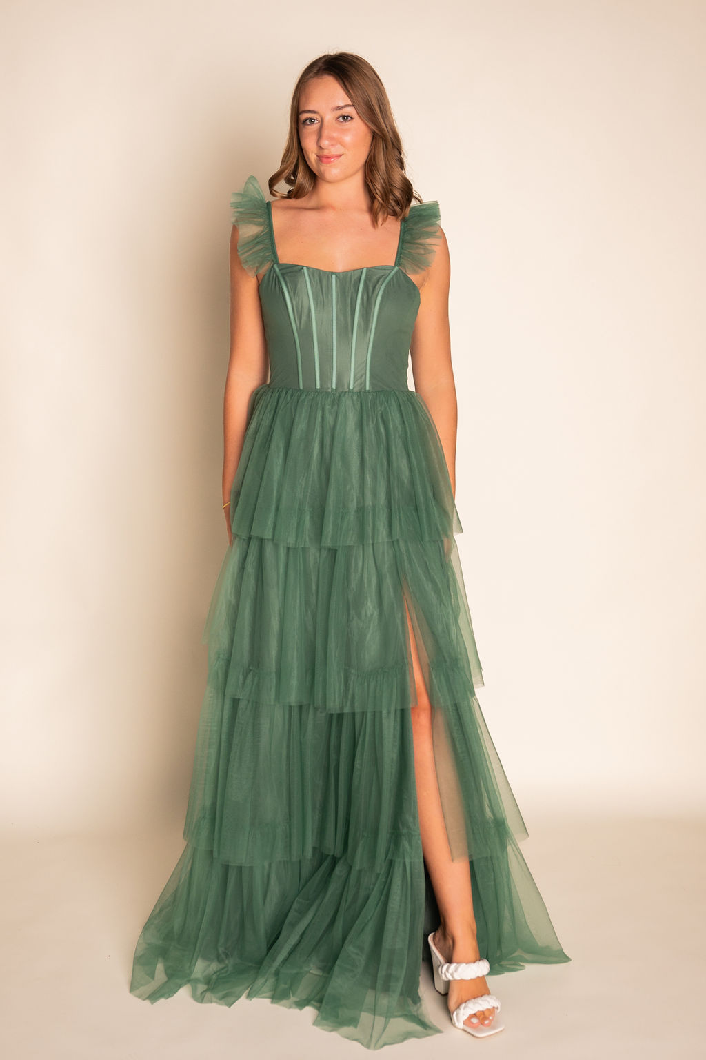Ruffle Column Dress with Leg Slit black RJBM070