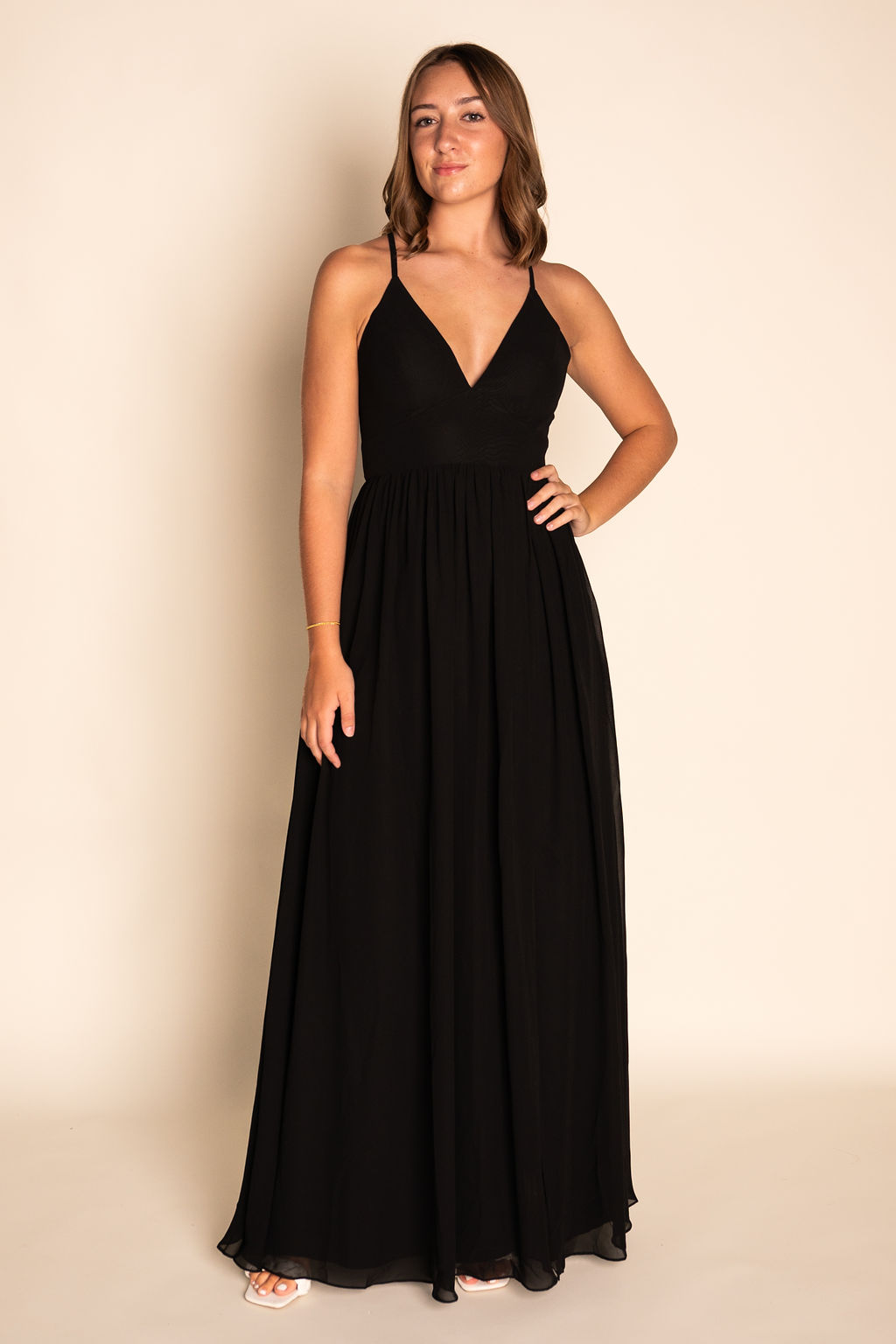 A-Line V-Neck Chiffon Dress RJBM089