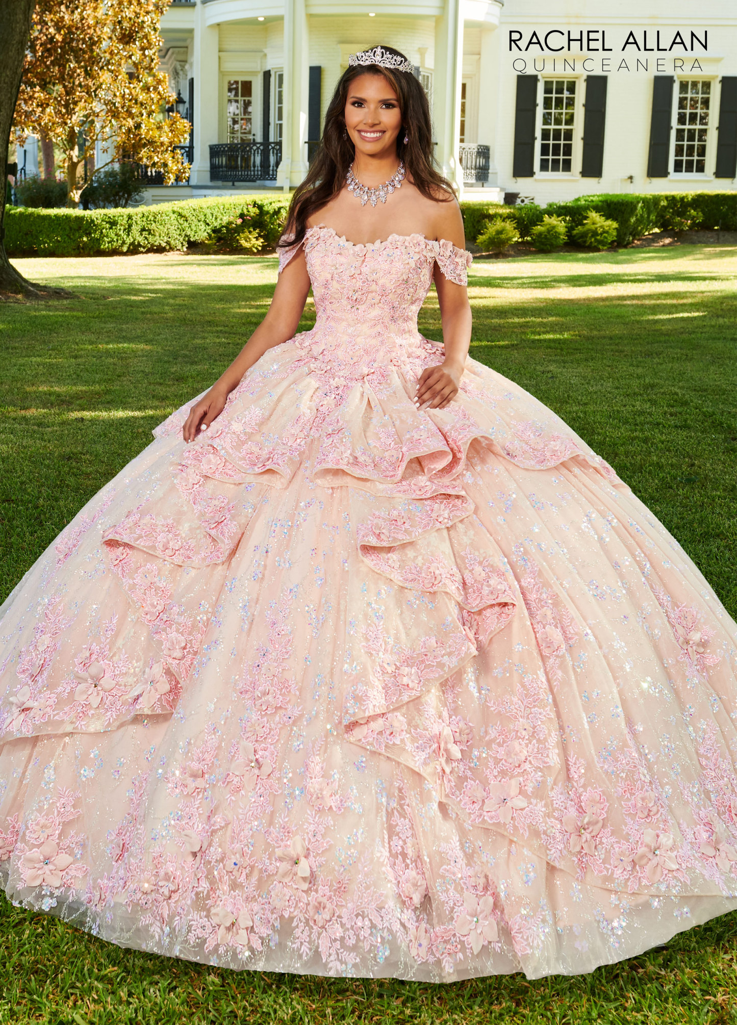 Strapless Scoop 3d Flowers Glitter Tulle Quinceanera Ball Gown