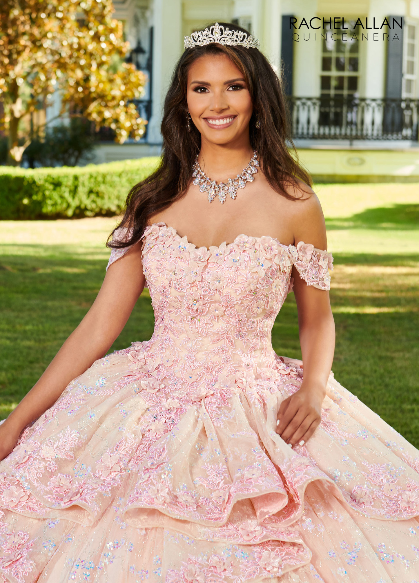 Strapless Scoop 3d Flowers Glitter Tulle Quinceanera Ball Gown #RQ3100