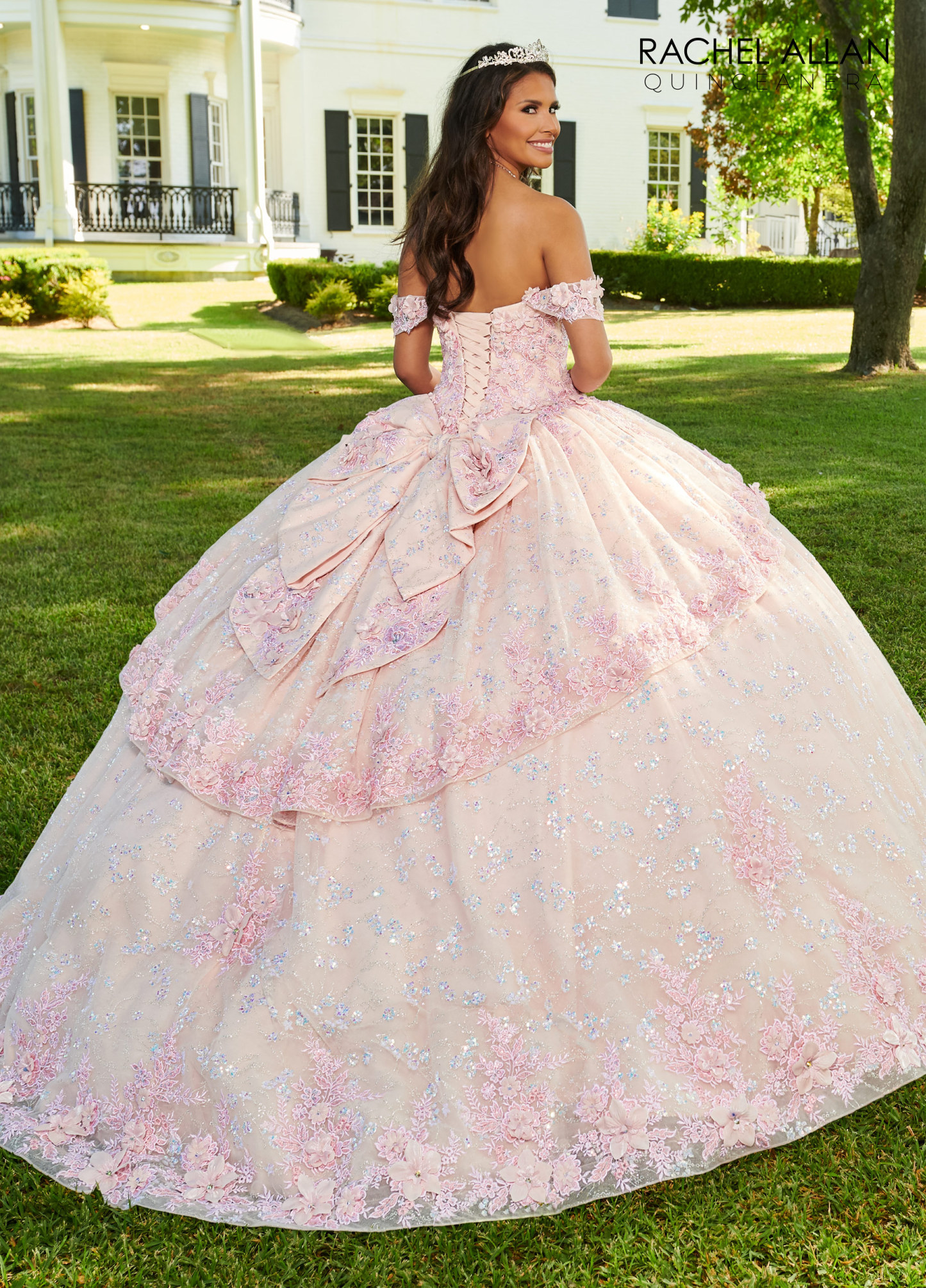 Strapless Scoop 3d Flowers Glitter Tulle Quinceanera Ball Gown #RQ3100