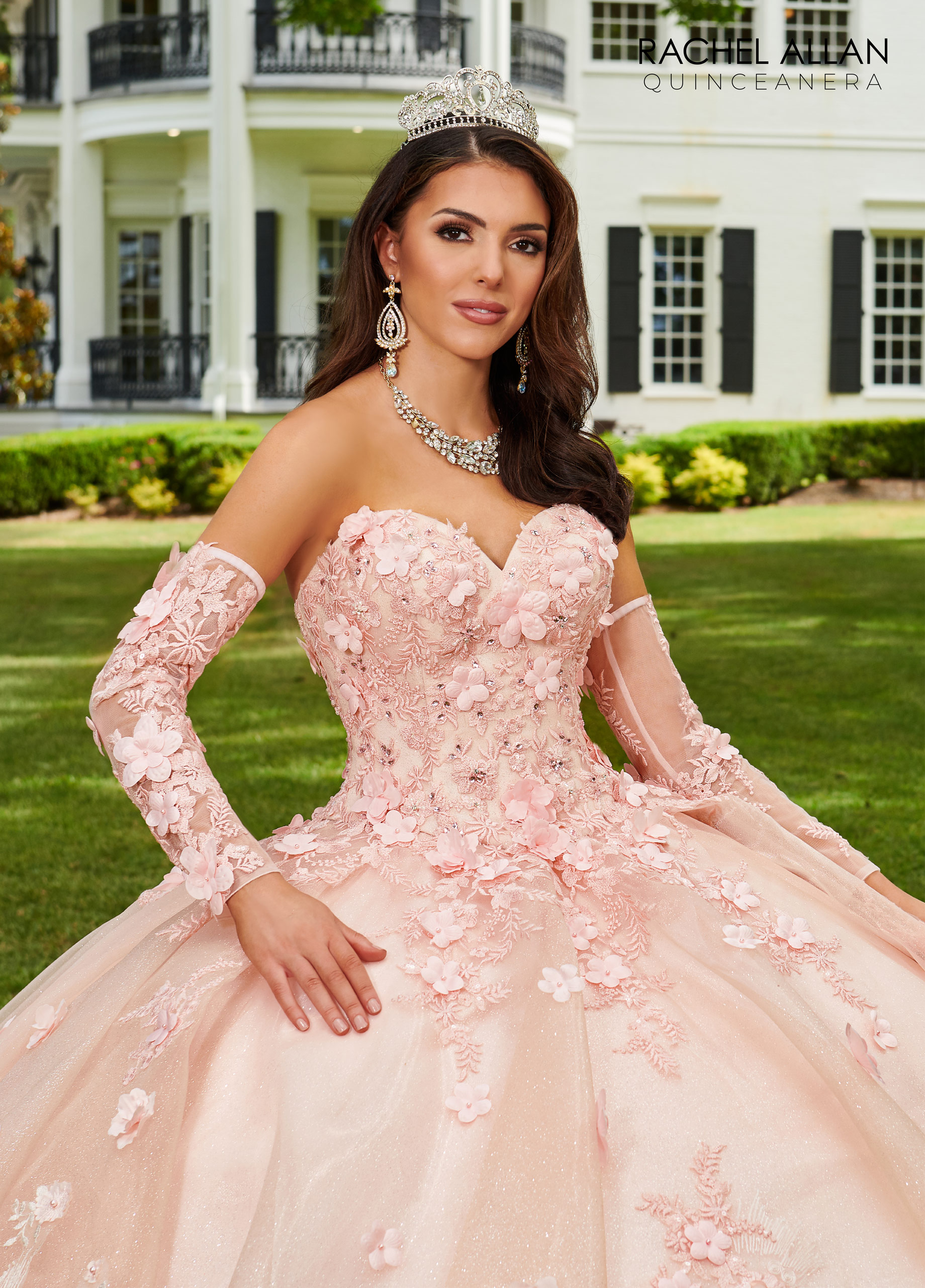 Strapless Sweetheart 3d Flowers Glitter Organza Quinceanera Ball Gown #RQ3106