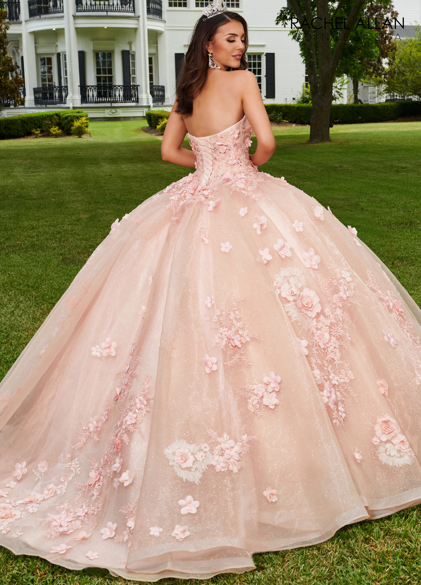 Strapless Sweetheart 3d Flowers Glitter Organza Quinceanera Ball Gown #RQ3106