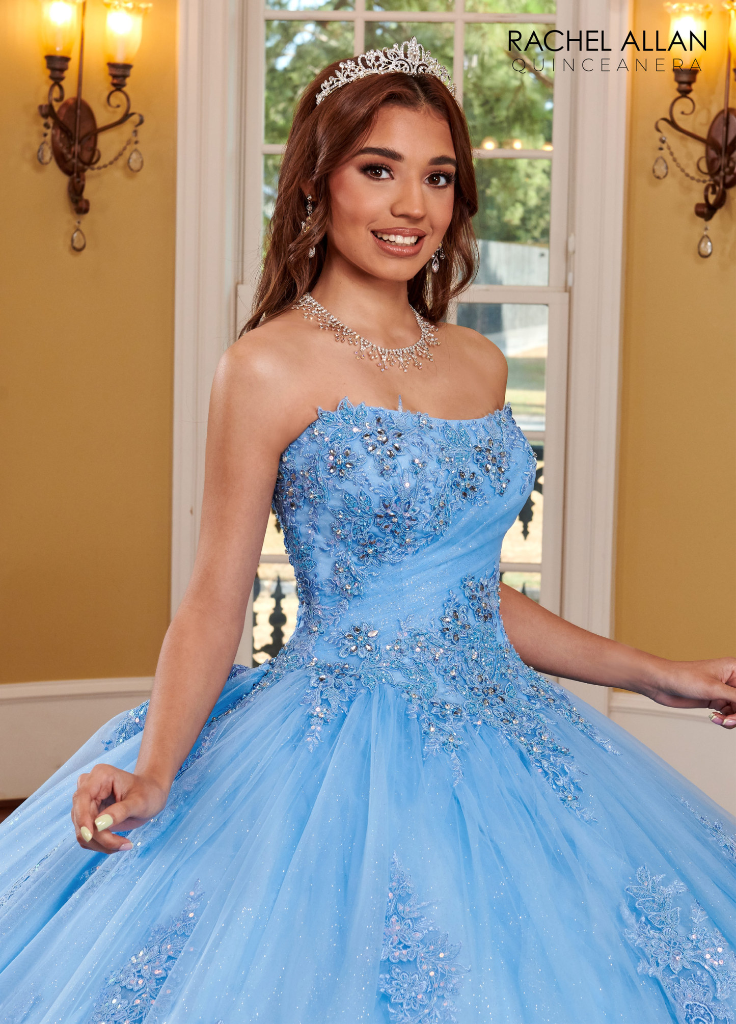 Strapless Glitter Tulle And Lace Quinceanera Ball Gown #RQ3110
