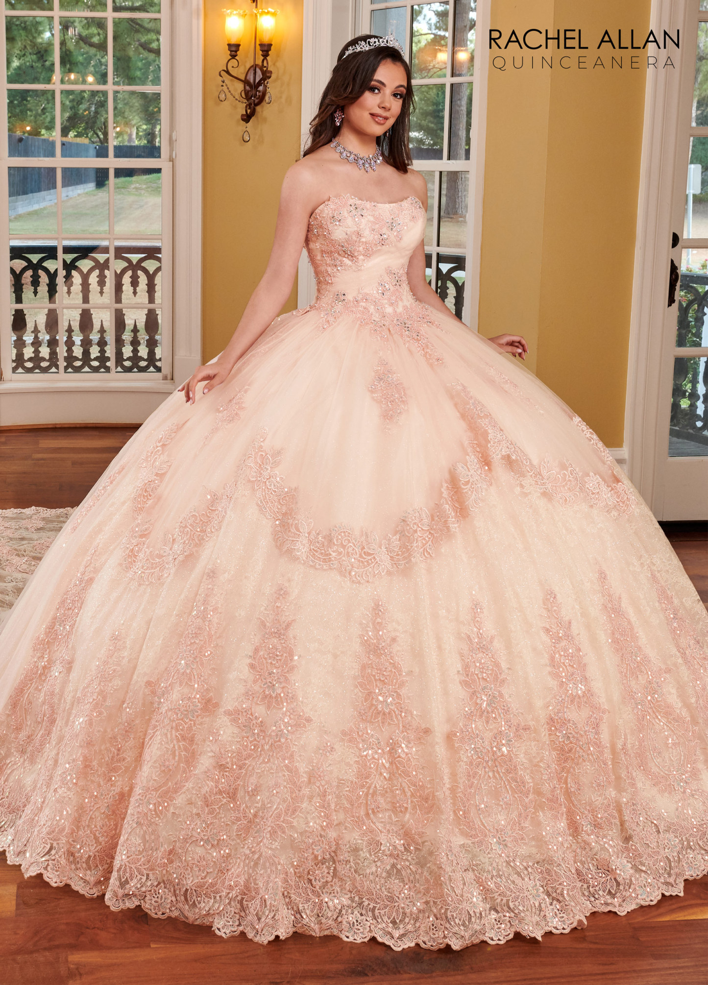 Strapless Glitter Tulle And Lace Quinceanera Ball Gown #RQ3110
