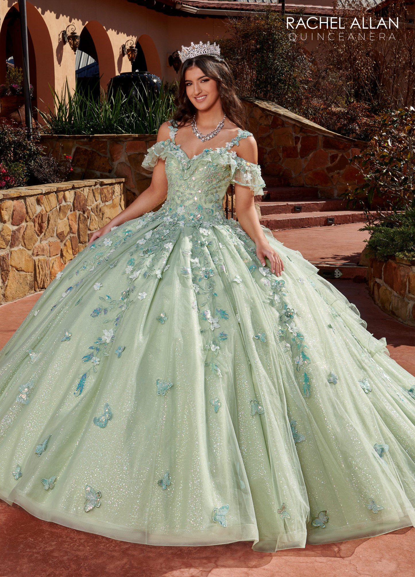 Glitter Tulle Sweetheart Off-The-Shoulder Sweep Train Quinceanera Ball