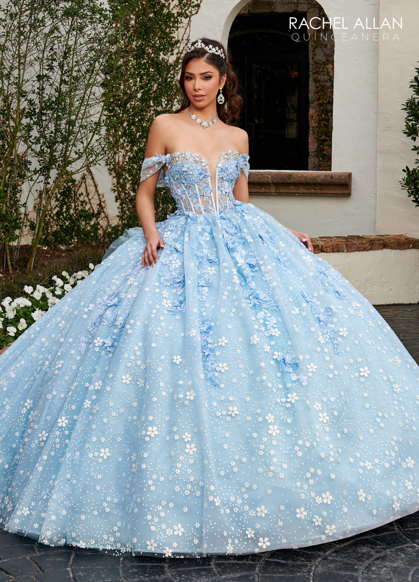 Glitter Tulle Sweetheart Off-The-Shoulder Sweep Train Quinceanera Ball