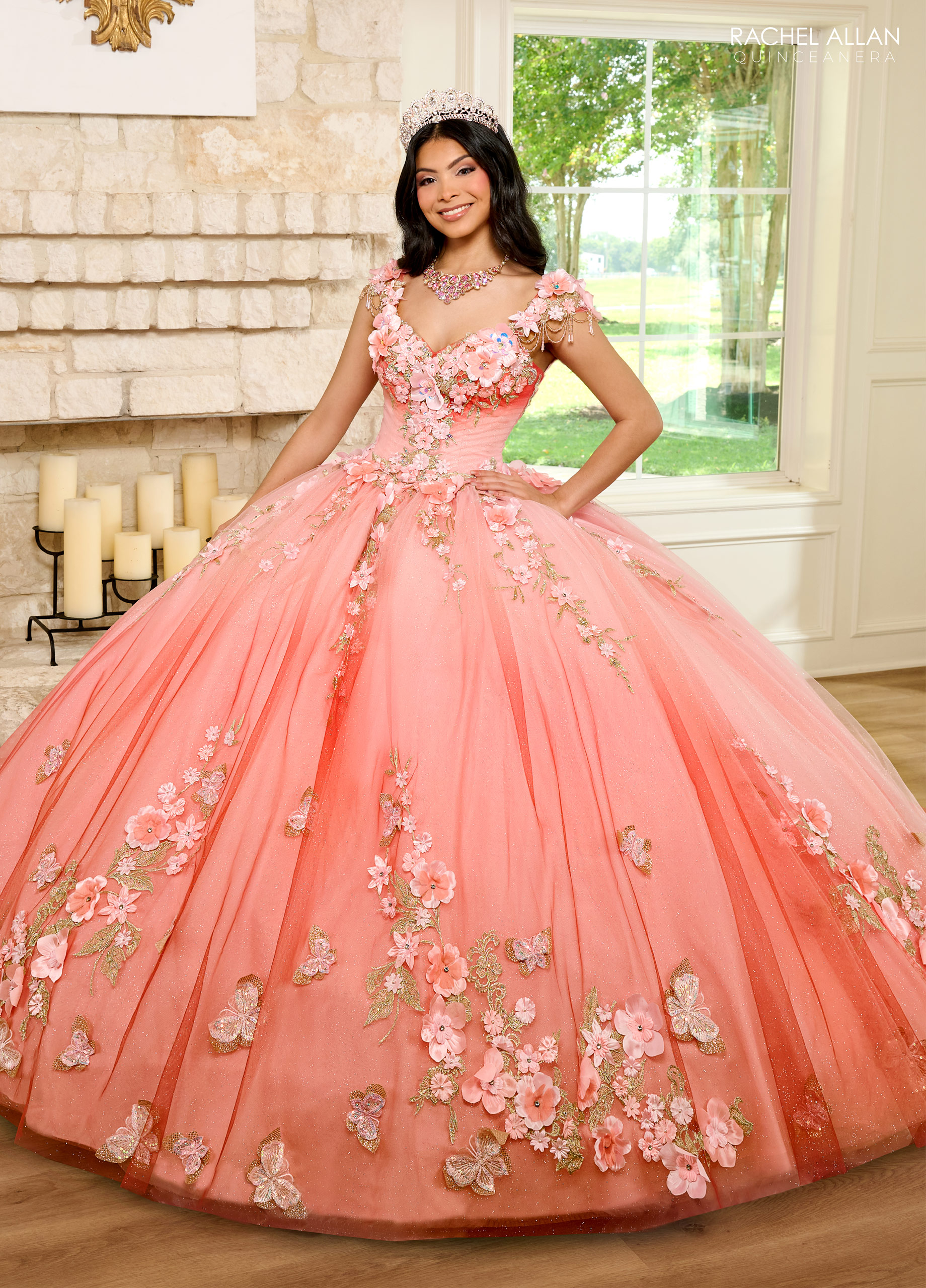  Sparkles Ombre Tulle ballgown Applique Beading Quinceanera Gowns #RQ3125