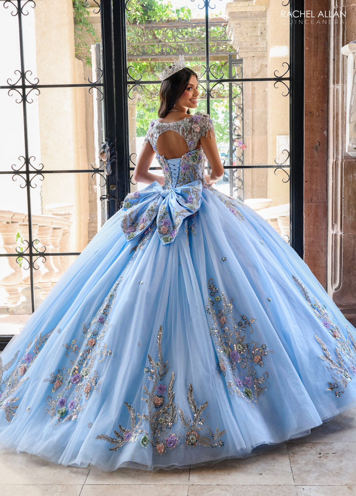 Glitter tulle ballgown Applique 3d Flowers Quinceanera Gowns #RQ3126