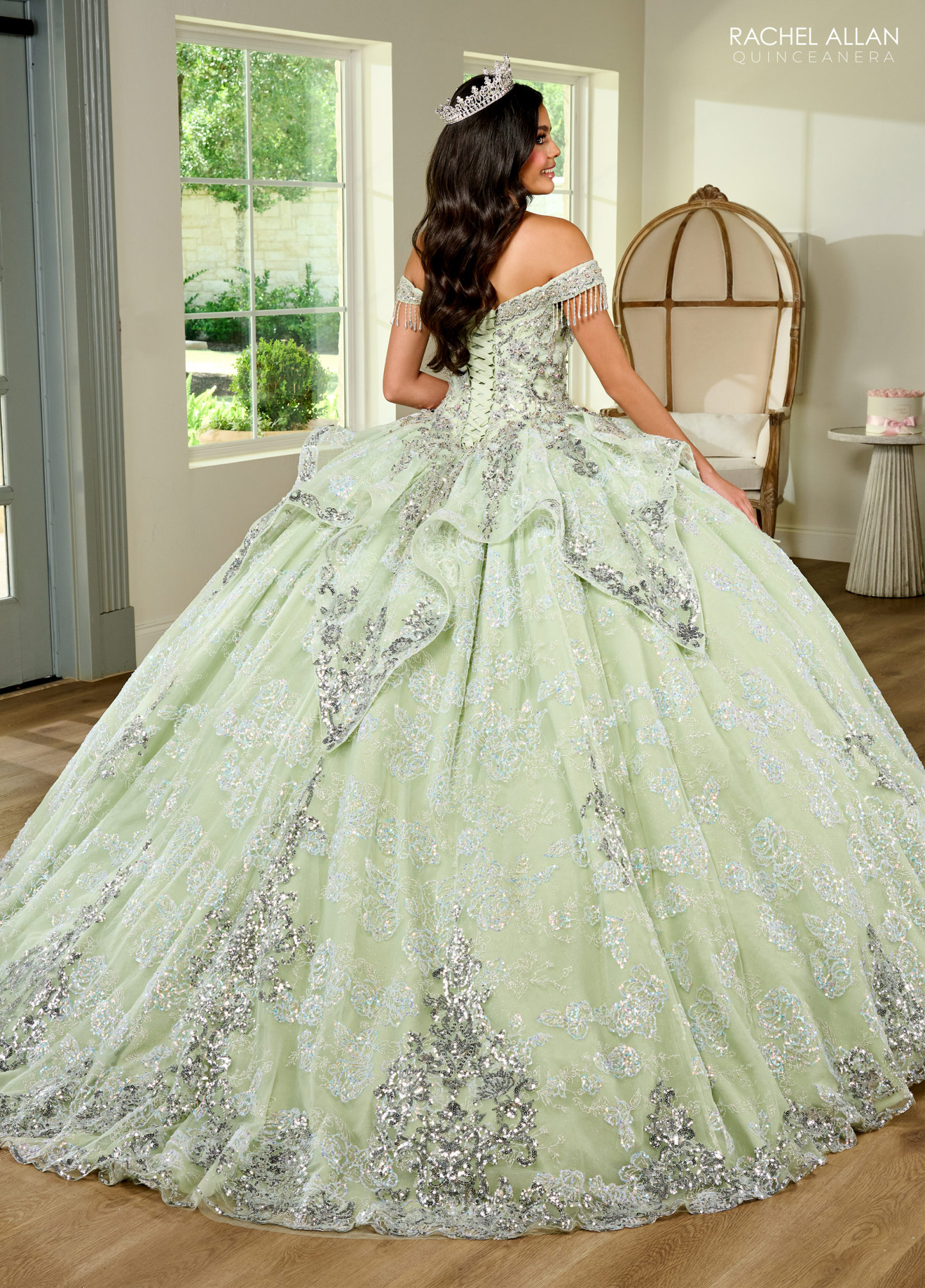 Elegance Off-The-Shoulder Tulle Ballgown Applique Quinceanera Gowns #RQ3128