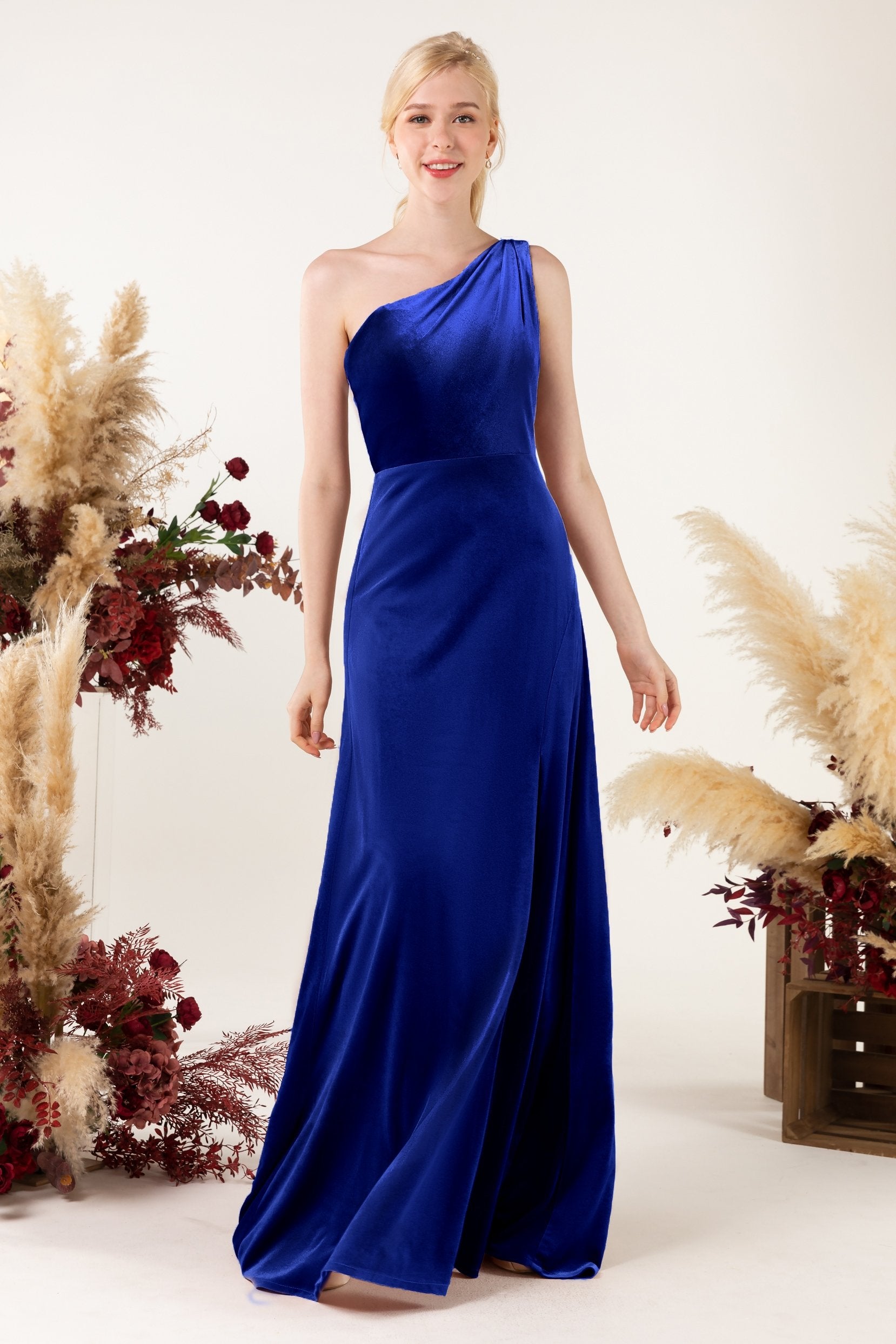 Sheath Sweep-Brush Train Velvet Bridesmaid Dress Formal Dresses CB0537