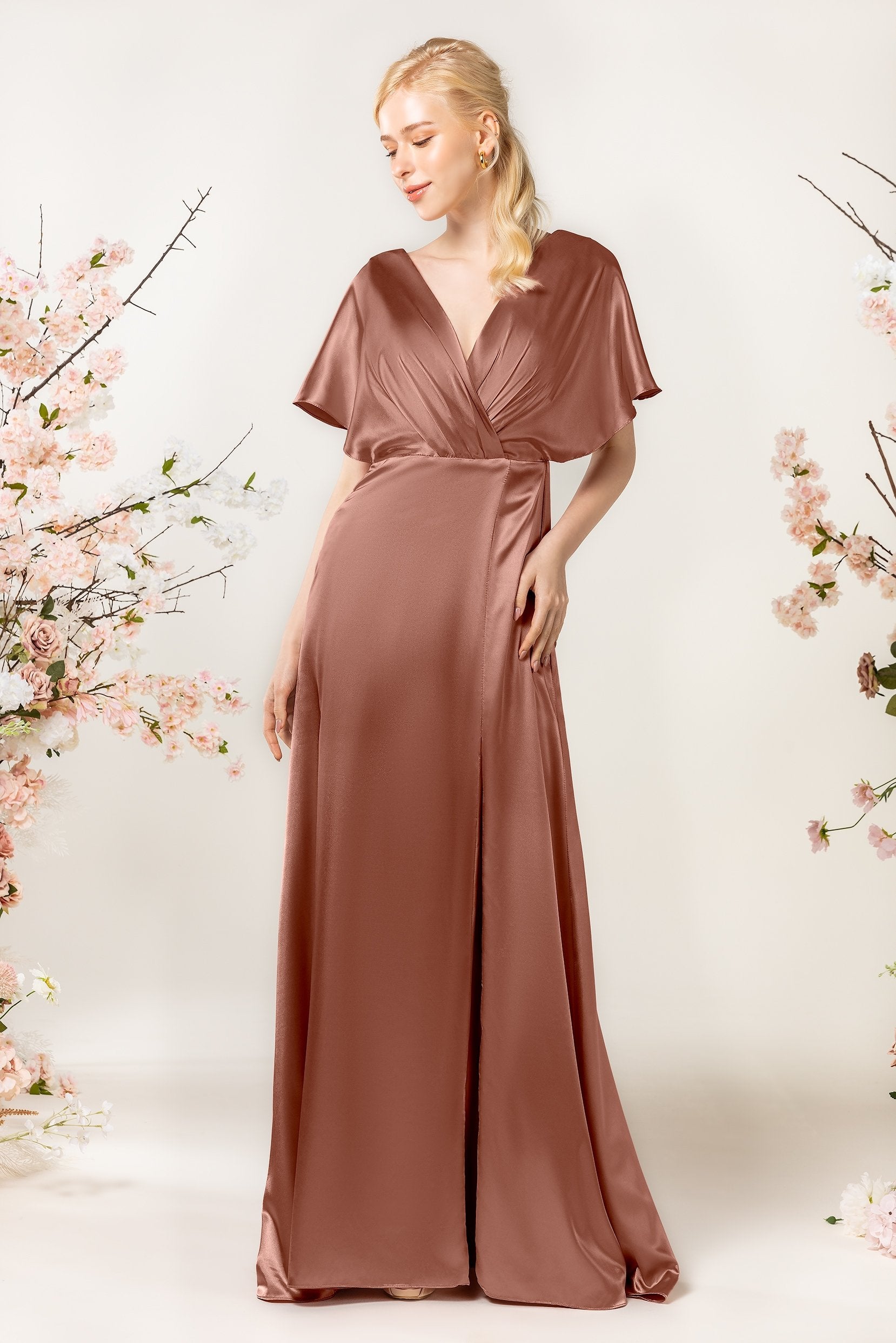 Sheath Sweep Acetate Satin Bridesmaid Dress Formal Dresses CB0505