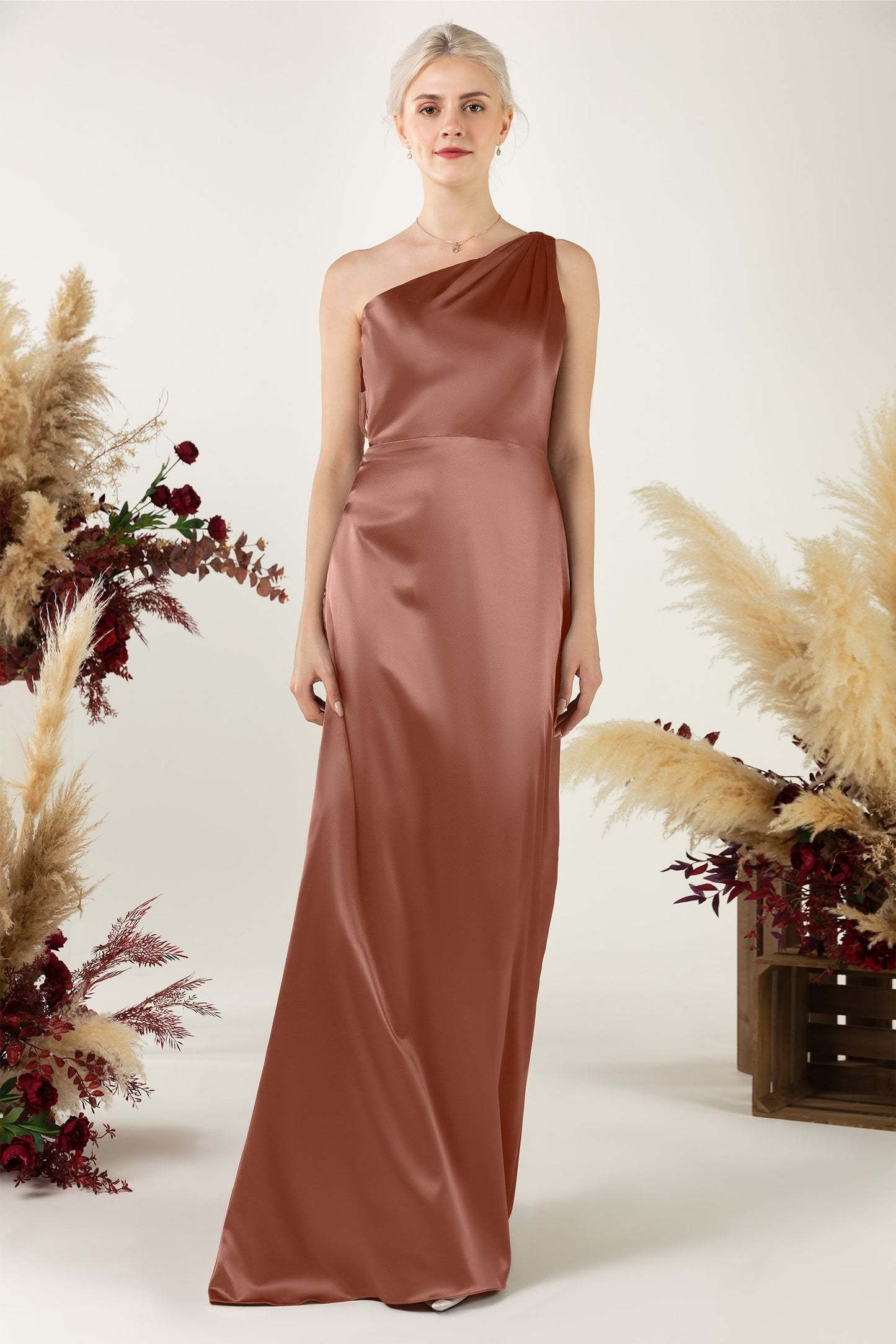 Sheath Sweep Acetate Satin Bridesmaid Dress Formal Dresses CB0503
