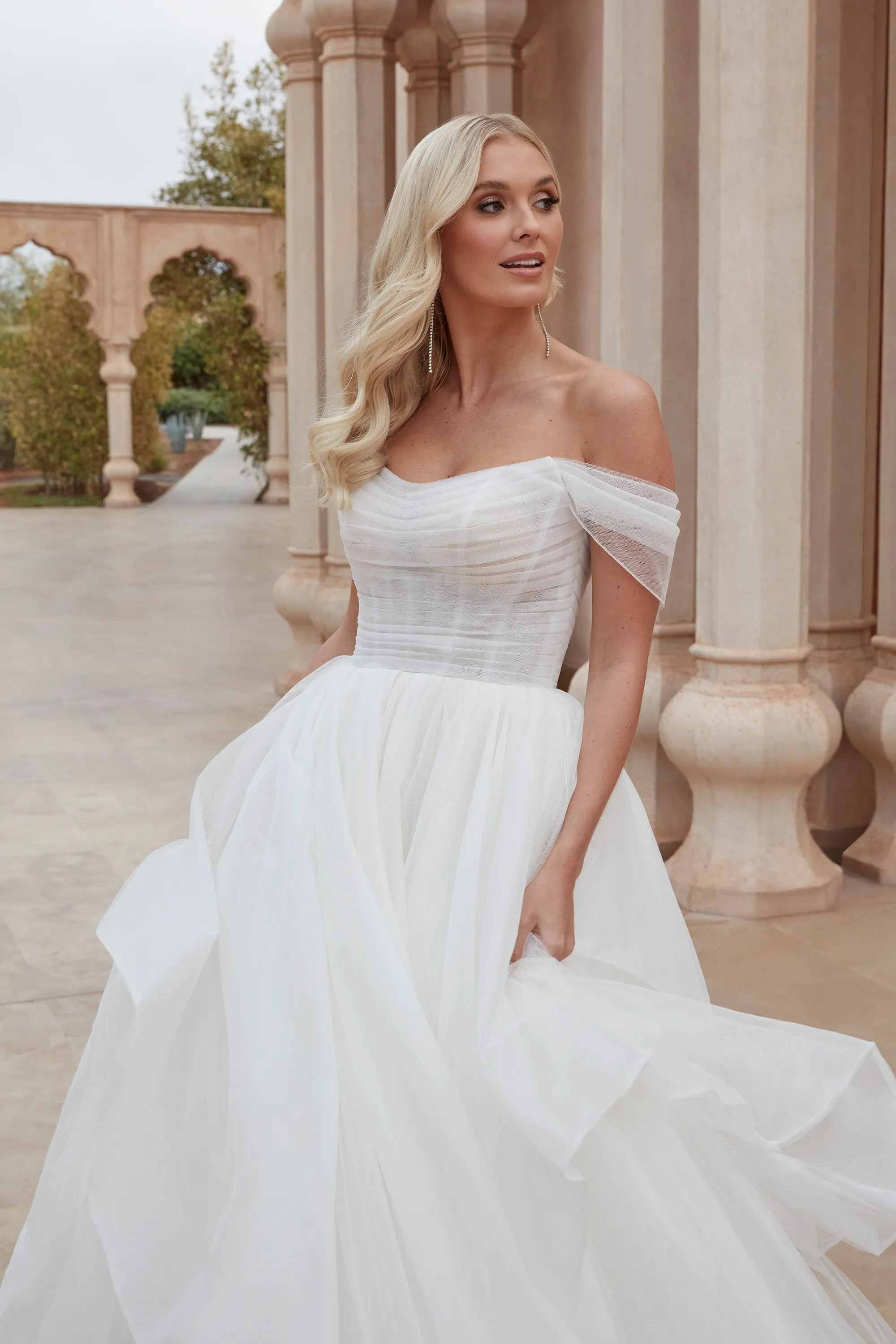 Ball Gown Off the Shoulder Organza Pleated Bodice Ruffles Wedding Dress  44419