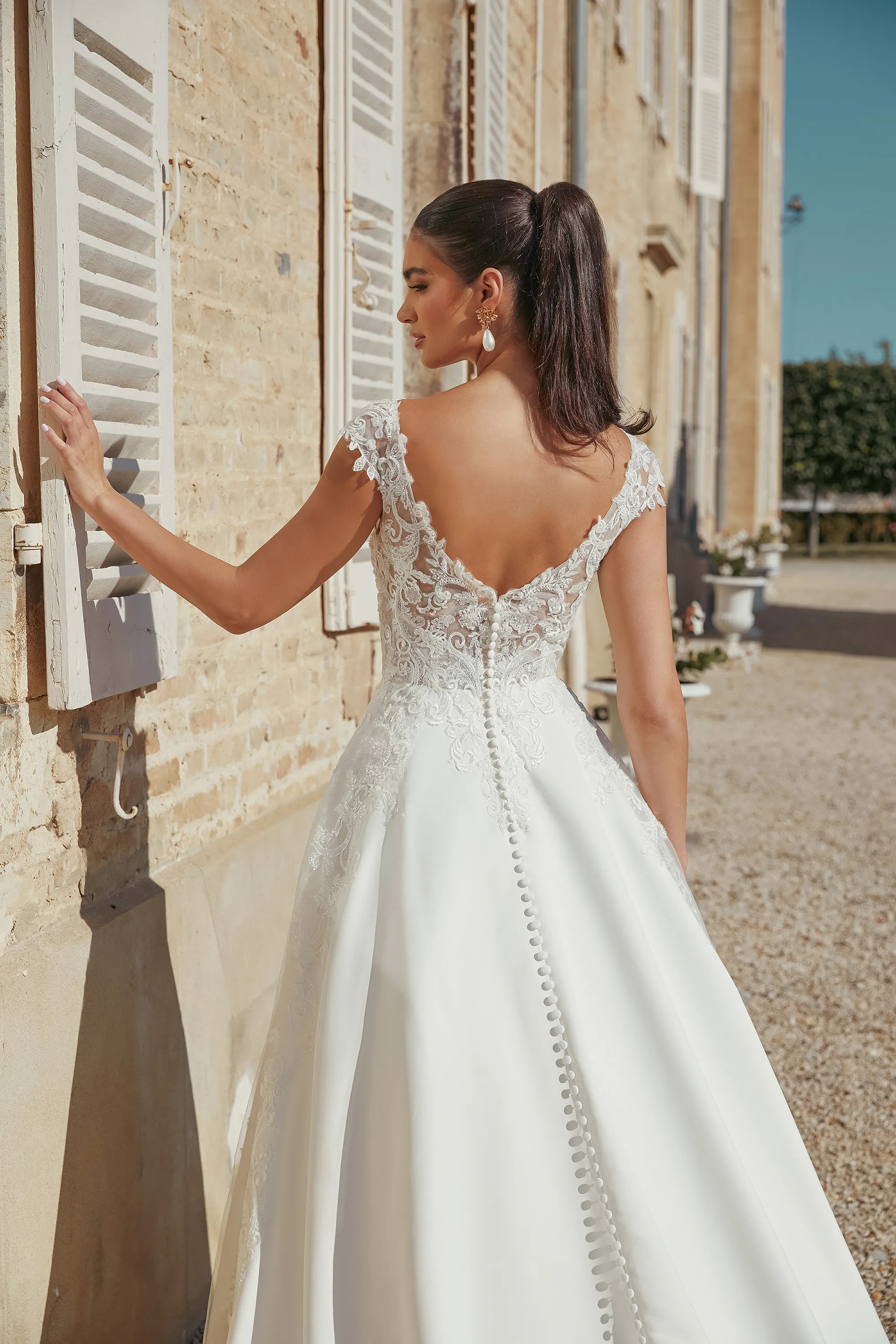 A-Line Plunge V-Neck Sequins Lace Sweep Train Wedding Dress 44455